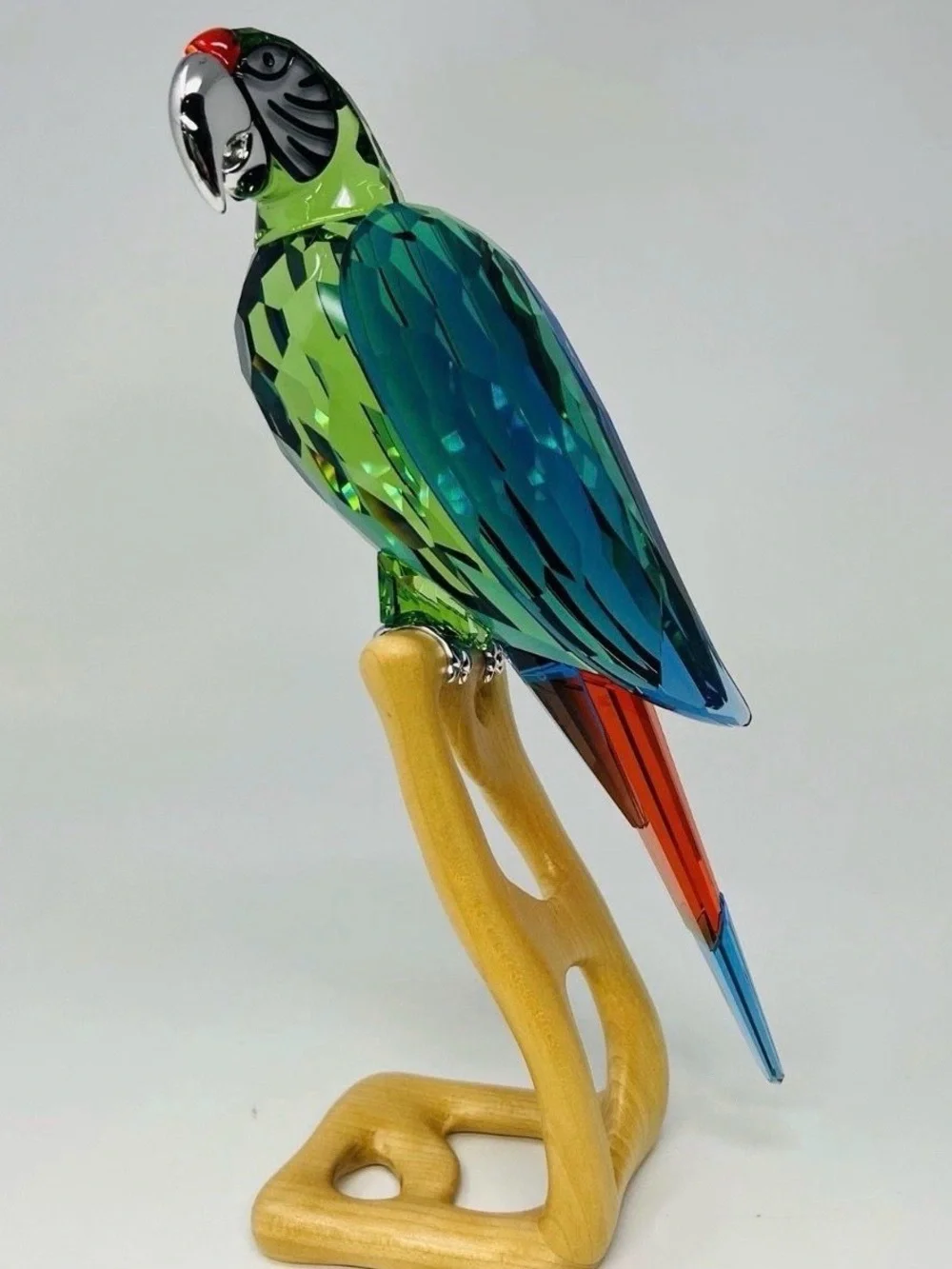 Swarovski Blue-Green Crystal Parrot on Wood Stand